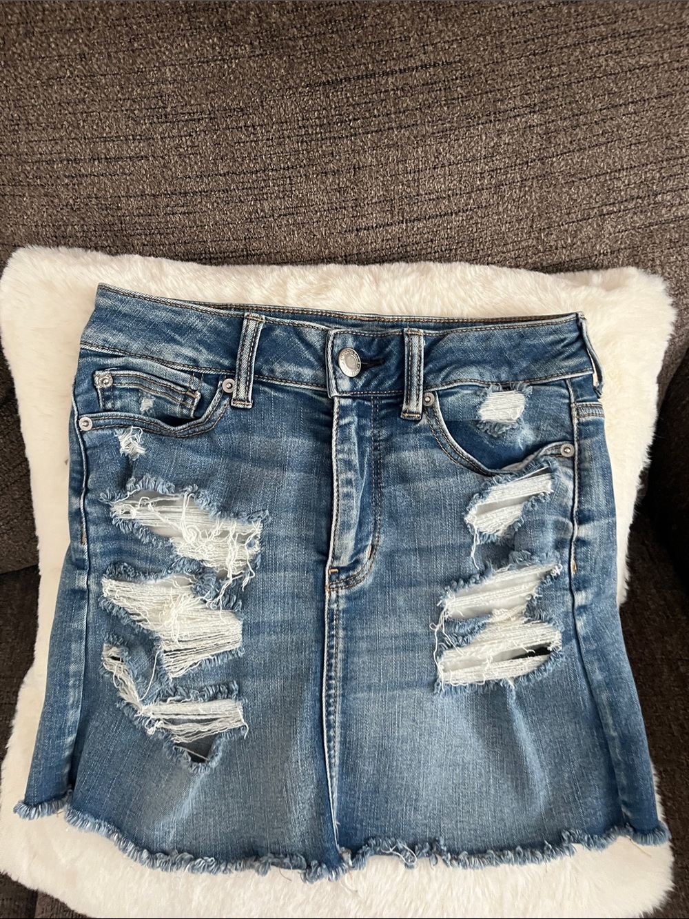 American Eagle Outfitters Distressed Blue Denim Mini Skirt